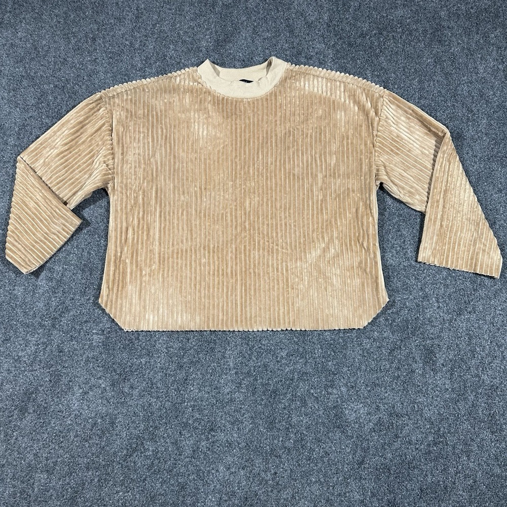 Alice Blue Womens XL Beige‎ Ribbed Velour Oversized Long Sleeve Crew Neck Top